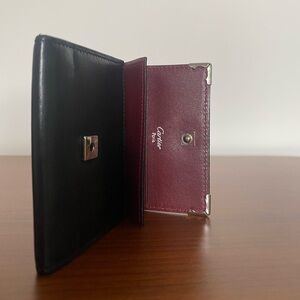 Cartier Leather Coin Wallet with Silver Tone Hardware Black and Burgundy